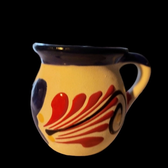 Vtg Mexican Folk Art Hand Painted Blue Red Butterfly Pottery Coffee Tea Mug - Picture 3 of 6